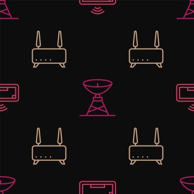 Bilgisayar klavyesini, Router 'ı, kablosuz sinyali ve uydu çanağını pürüzsüz şablona ayarla. Vektör