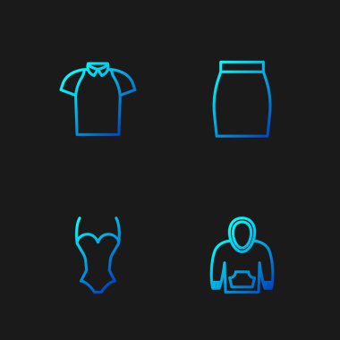 Çizgi, kapüşon, mayo, polo gömlek ve etek. Renk simgeleri. Vektör