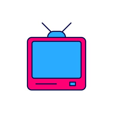 Doldurulmuş Retro TV simgesi beyaz arkaplanda izole edildi. Televizyon tabelası. Vektör