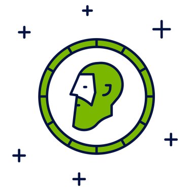 Filled outline Ancient coin icon isolated on white background.  Vector