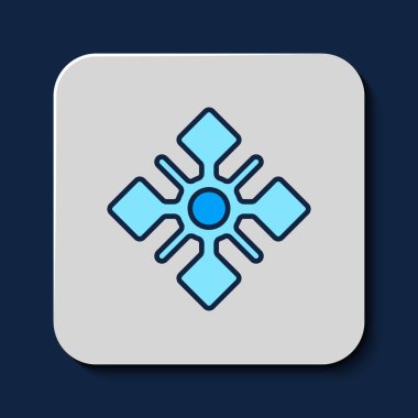 Filled outline Snowflake icon isolated on blue background.  Vector