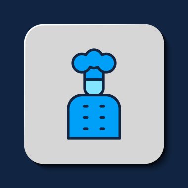 Mavi arka planda izole edilmiş ana hatlı İtalyan aşçı ikonu. Vektör