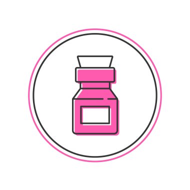 Beyaz arka planda izole edilmiş, şişe simgesiyle doldurulmuş zehir. Bir şişe zehir ya da zehirli kimyasal toksin. Vektör