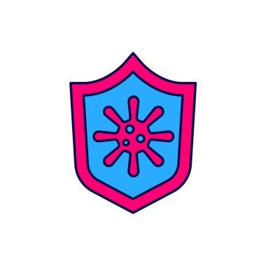 Filled outline Shield protecting from virus, germs and bacteria icon isolated on white background. Immune system concept. Corona virus 2019-nCoV.  Vector
