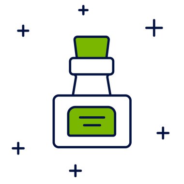 Beyaz arkaplanda izole edilmiş iksir ikonu ile ana hatları doldurulmuş. Sihirli iksirli matara. Mutlu Cadılar Bayramı Partisi. Vektör