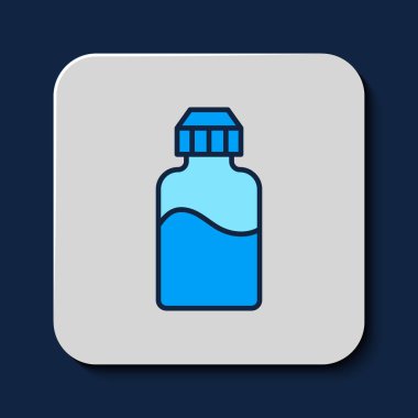 Filled outline Vape liquid bottle for electronic cigarettes icon isolated on blue background.  Vector