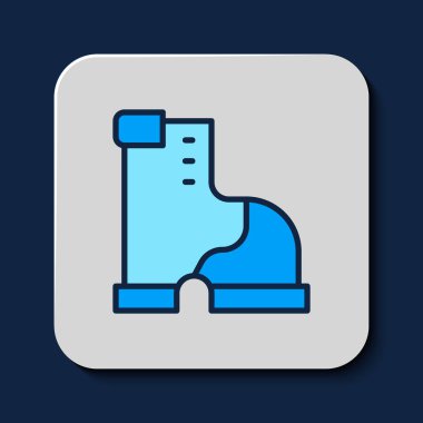 Doldurulmuş kışın sıcak bot simgesi mavi arkaplanda izole edilmiş. Su geçirmez lastik bot. Vektör