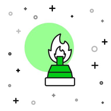 Beyaz arkaplanda izole edilmiş ana hatlı alkol veya ruh yakıcı simgesi. Kimyasal ekipman. Vektör