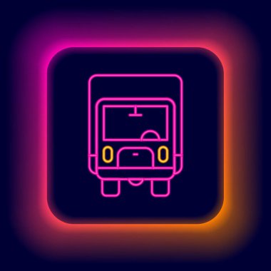 Parlayan neon hattı kargo kamyonu ikonu siyah arka planda izole edildi. Renkli taslak konsepti. Vektör