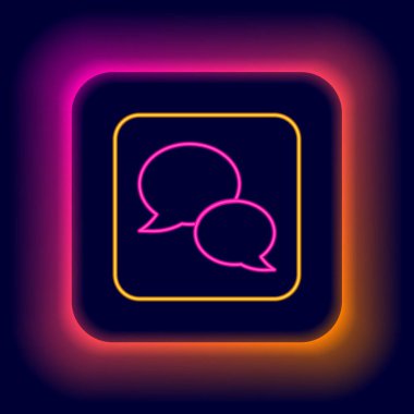 Parlayan neon hattı konuşma balonu sohbet simgesi siyah arkaplanda izole edildi. İleti simgesi. İletişim ya da yorum sohbet sembolü. Renkli taslak konsepti. Vektör