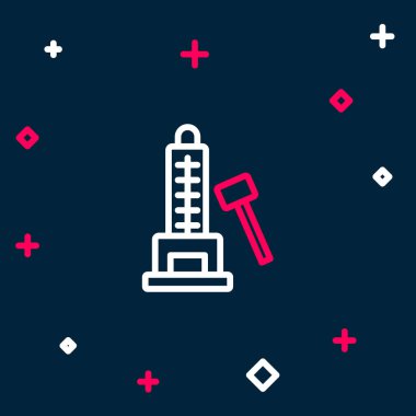 Mavi arka planda büyük çekiç simgesi olan Line High forveti. Gücü ölçmek için cazibe. Eğlence parkı. Renkli taslak konsepti. Vektör