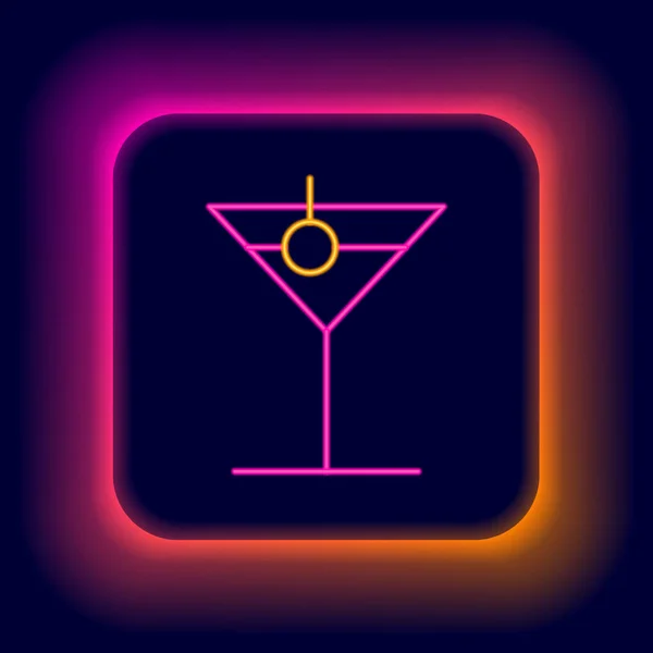 Glowing Neon Line Martini Glass Icon Isolated Black Background Cocktail — Stock Vector