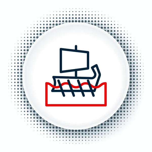 Beyaz arka planda izole edilmiş Antik Yunan trireme simgesi. Renkli taslak konsepti. Vektör