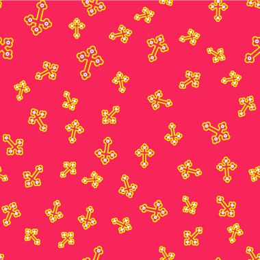 Hristiyan çizgi ikonu kırmızı arkaplanda izole edilmiş kusursuz desen. Kilise haçı. Vektör