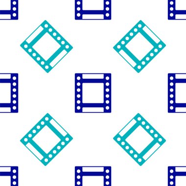 Blue Camera vintage film roll cartridge icon isolated seamless pattern on white background. 35mm film canister. Filmstrip photographer equipment.  Vector.