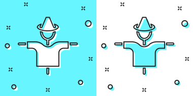 Siyah çizgi korkuluğu simgesi yeşil ve beyaz arkaplanda izole edildi. Rastgele dinamik şekiller. Vektör.