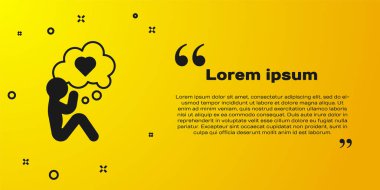 Sarı arka planda kalp ikonu olan siyah insan kafası. İnsan kafasıyla aşk kavramı. Vektör