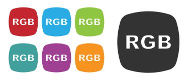 RGB ve CMYK renk karıştırma simgesiyle siyah konuşma balonu beyaz arkaplanda izole edildi. Simgeleri renklendirin. Vektör