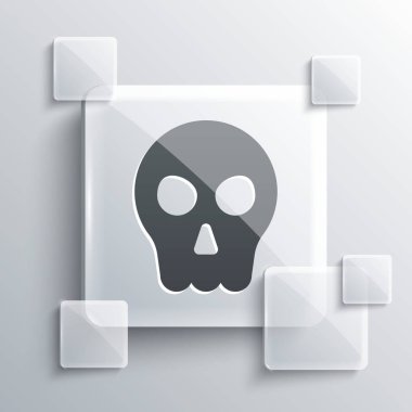 Gri Kafatası simgesi gri arkaplanda izole edildi. Mutlu Cadılar Bayramı Partisi. Kare cam paneller. Vektör