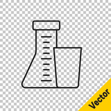 Siyah çizgi test tüpü ve kimyasal test ikonu şeffaf arkaplanda izole edilmiş. Laboratuvar cam levhası. Vektör.