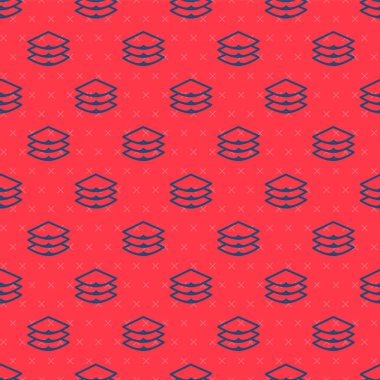 Mavi çizgili katmanlar tekstil ikonu kırmızı arka planda izole edilmiş. Kumaş özellikleri. Vektör.