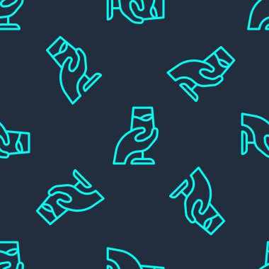 Yeşil çizgi şarap tatma, degustation ikonu mavi arka planda izole edilmiş kusursuz desen. Sommelier. Şarap gibi kokuyor. Vektör