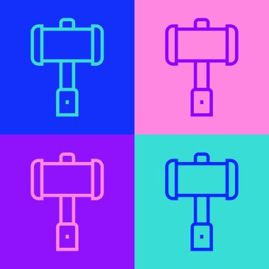 Pop sanat çizgisi Ortaçağ savaş çekici ikonu renk arkaplanında izole edilmiş. Vektör