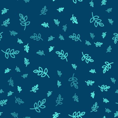 Yeşil çizgi Willow yaprağı ikonu mavi arka planda izole edilmiş pürüzsüz desen. Vektör