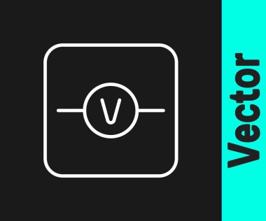 Beyaz çizgi Voltmetre elektronik bileşen simgesi siyah arkaplanda izole edildi. Eğitim için elektrik fiziği şeması. Vektör