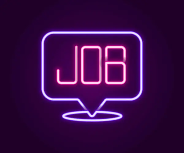 Glowing Neon Line Search Job Icon Isolated Black Background Recruitment — ストックベクタ