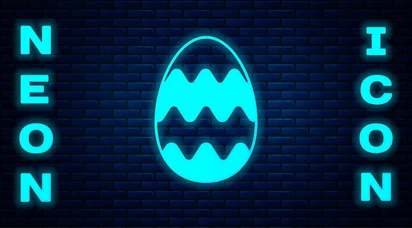 Glowing Neon Easter Egg Icon Isolated Brick Wall Background Happy — Stock Vector