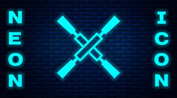 Glowing Neon Oars Paddles Boat Icon Isolated Brick Wall Background — Stok Vektör