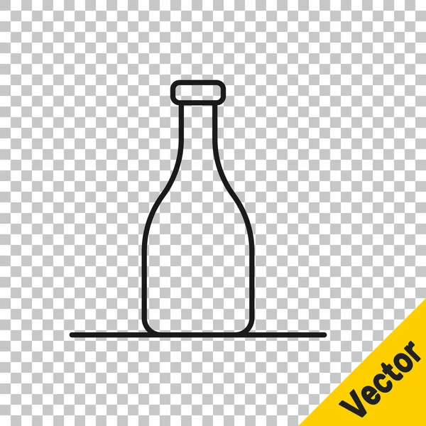 Черная Линия Бутылка Вина Значок Изолирован Прозрачном Фоне Вектор — стоковый вектор