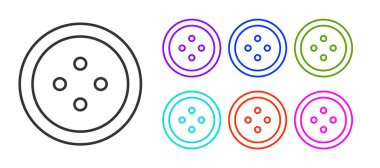 Beyaz arkaplanda izole edilmiş kıyafet simgesi için siyah çizgi dikiş düğmesi. Giysi düğmesi. Simgeleri renklendirin. Vektör