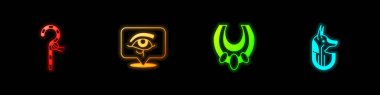 Crook, Horus 'un Gözü, Mısır kolyesi ve Anubis ikonu. Vektör