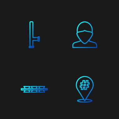 Protesto hattı, dikenli tel, polis kauçuk copu ve Vandal. Renk simgeleri. Vektör