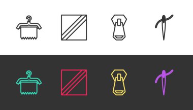 Hat askısı gardırobu, tekstil kumaş rulosu, siyah ve beyaz iplikli Zipper ve Needle. Vektör