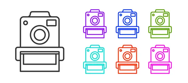 黑线摄影相机图标隔离在白色背景上 脚踏相机 数字摄影 设置彩色图标 — 图库矢量图片