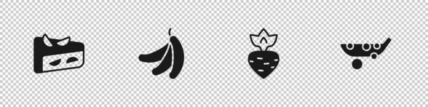 Σετ Σπιτική Πίτα Φρούτων Μπανάνα Γογγύλι Και Peas Εικονίδιο Διάνυσμα — Διανυσματικό Αρχείο