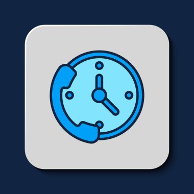 Dolu telefon hattı. Mavi arka planda 24 saatlik destek ikonu izole edildi. Tüm gün müşteri destek merkezi. Tam zamanlı çağrı servisi. Vektör