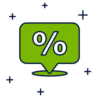 Doldurulmuş İndirim yüzde etiketi simgesi beyaz arkaplanda izole edildi. Etiket alışverişi. Özel teklif işareti. İndirim kuponları sembolü. Vektör