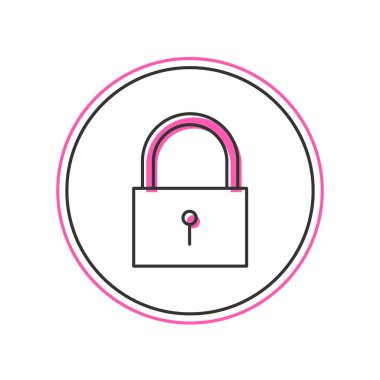 Doldurulmuş ana hat Kilit simgesi beyaz arkaplanda izole edildi. Asma kilit işareti. Güvenlik, güvenlik, koruma, gizlilik kavramı. Vektör