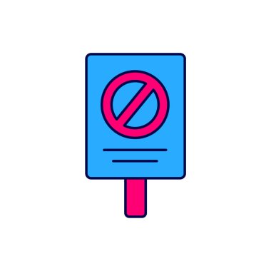 Filled outline Protest icon isolated on white background. Meeting, protester, picket, speech, banner, protest placard, petition, leader, leaflet.  Vector