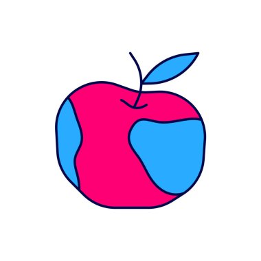 Doldurulmuş ana hatlı Apple simgesi beyaz arkaplanda izole edildi. Fazla kilolu. Sağlıklı diyet menüsü. Fitness diyeti elması. Vektör