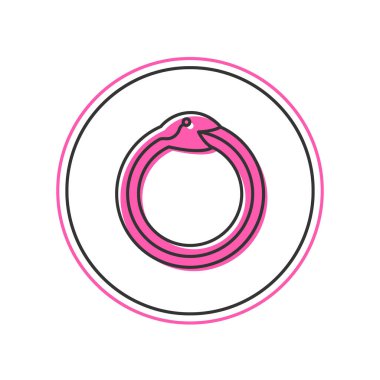 Beyaz arkaplanda izole edilmiş Ouroboros simgesinin ana hatlarıyla doldurulmuş Sihirli sembolü. Yılan kendi kuyruğunu ısırıyor. Hayvan ve sonsuzluk, mitoloji ve yılan. Vektör