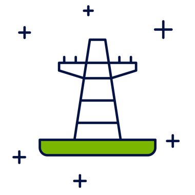 Beyaz arkaplanda izole edilmiş bir elektrik hattı simgesini desteklemek için kullanılan elektrik kulesi. Yüksek voltajlı elektrik direği hattı. Vektör