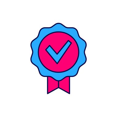 Filled outline Approved or certified medal and check mark icon isolated on white background.  Vector