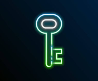 Parlayan neon hattı ev anahtarı simgesi siyah arkaplanda izole edildi. Renkli taslak konsepti. Vektör