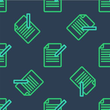 Satır Belgesi ve kalem simgesi mavi arkaplanda izole edilmiş. Dosya simgesi. Kontrol listesi simgesi. İş konsepti. Vektör