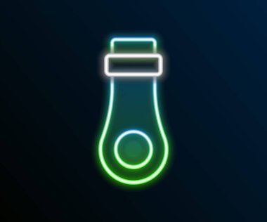 Parlayan neon hattı Zipper simgesi siyah arkaplanda izole edildi. Renkli taslak konsepti. Vektör